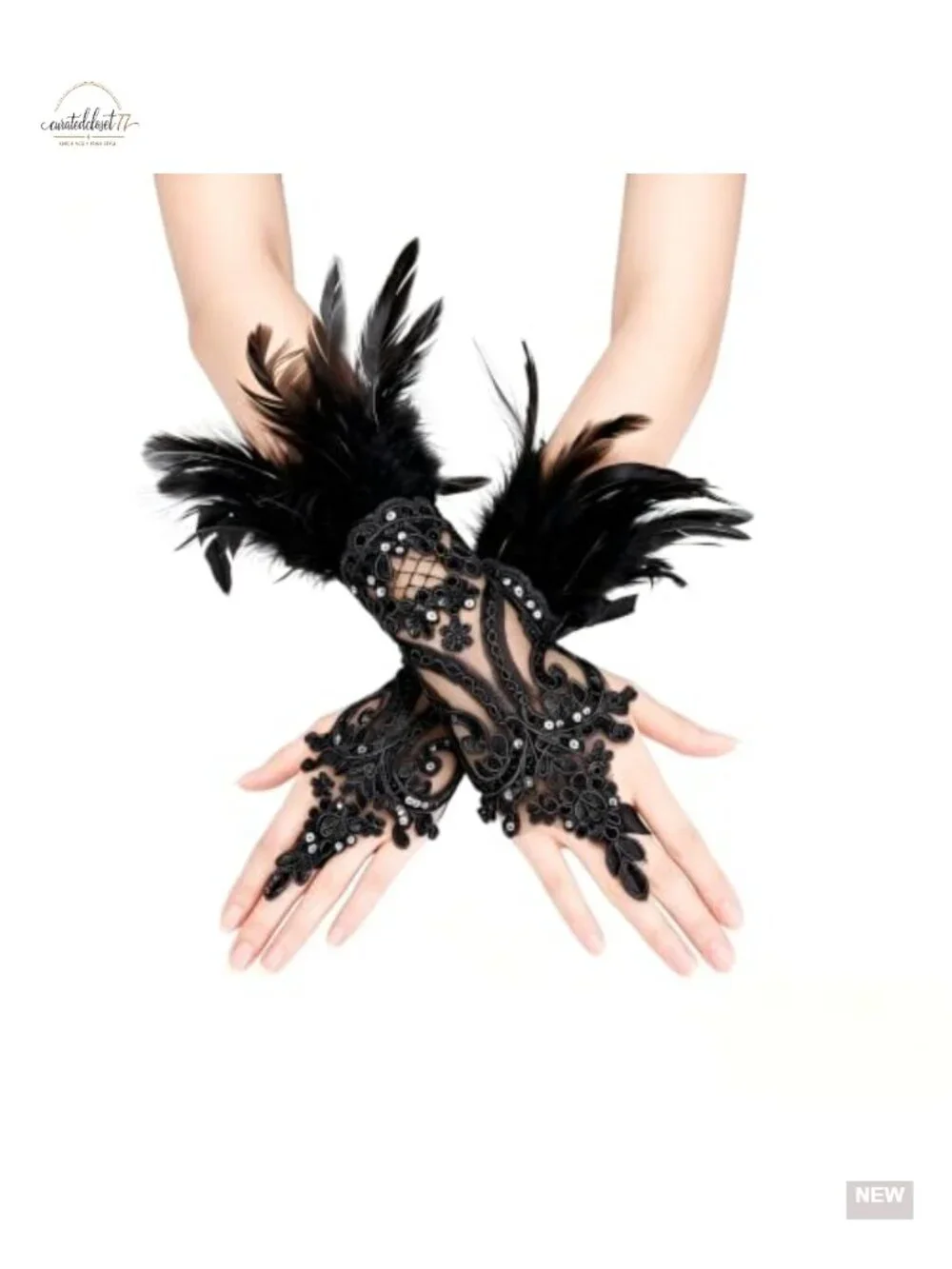 Feather Lace Long Gloves Gothic Costume Accessory Women's Halloween